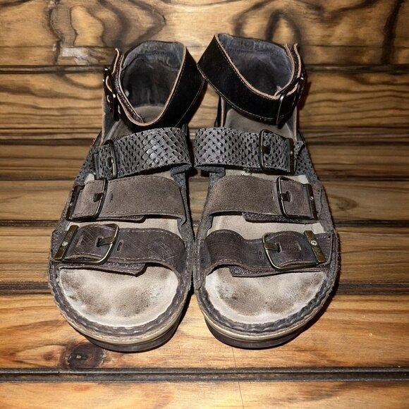 Naot Begonia Sandals Womens US 7 - 7.5 Brown Leather Ankle Strap Wedge Gladiator - Picture 2 of 9